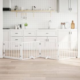 Dog Gate with Door Foldable 4 Panels White 126.0 " Poplar Wood