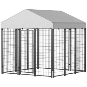 Outdoor Dog Kennel with Roof with Escape-proof Lock, UV-Resistant & Waterproof Cover, 6' x 6' x 6', Silver