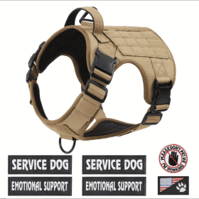 Hiphoppet US Local Tactical Service Dog Harness Vest Adjustable Reflective No Pulling Large Dog Harness With Metal Buckle (Option: Tan-S)