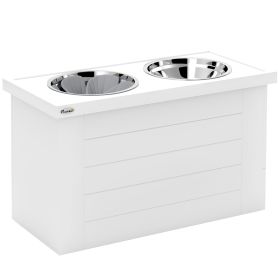 Elevated Dog Bowls With Slow Feeder Mat, Storage Cabinet, 3 Stainless Steel Bowls For Large & Extra Large Dogs, White (Option: White-700x410x220 mm)