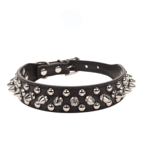 Spiked Studded Leather Dog Collar Rivets Pet Small Large Cat Pit Bull Adjustable (Color: Black, size: S)