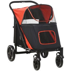 Pet Stroller Dog Cat Carriage One Click Fold with Universal Front Wheels Shock Absorber Brakes Storage Bags Mesh Window (Color: default)