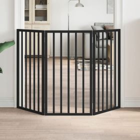 Dog Gate Foldable 3 Panels Black 59.1 " Poplar Wood (Color: Black)