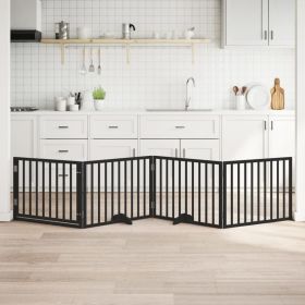 Dog Gate with Door Foldable 4 Panels Black 126.0 " Poplar Wood (Color: Black)