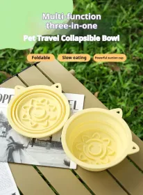 3-in-1 Pet Travel Collapsible Bowl Foldable Slow-Feeder With Strong Suction Cups  Portable Silicone Dog Bowl With Hook For Hanging On Collar/Back (Option: Green-650ml)